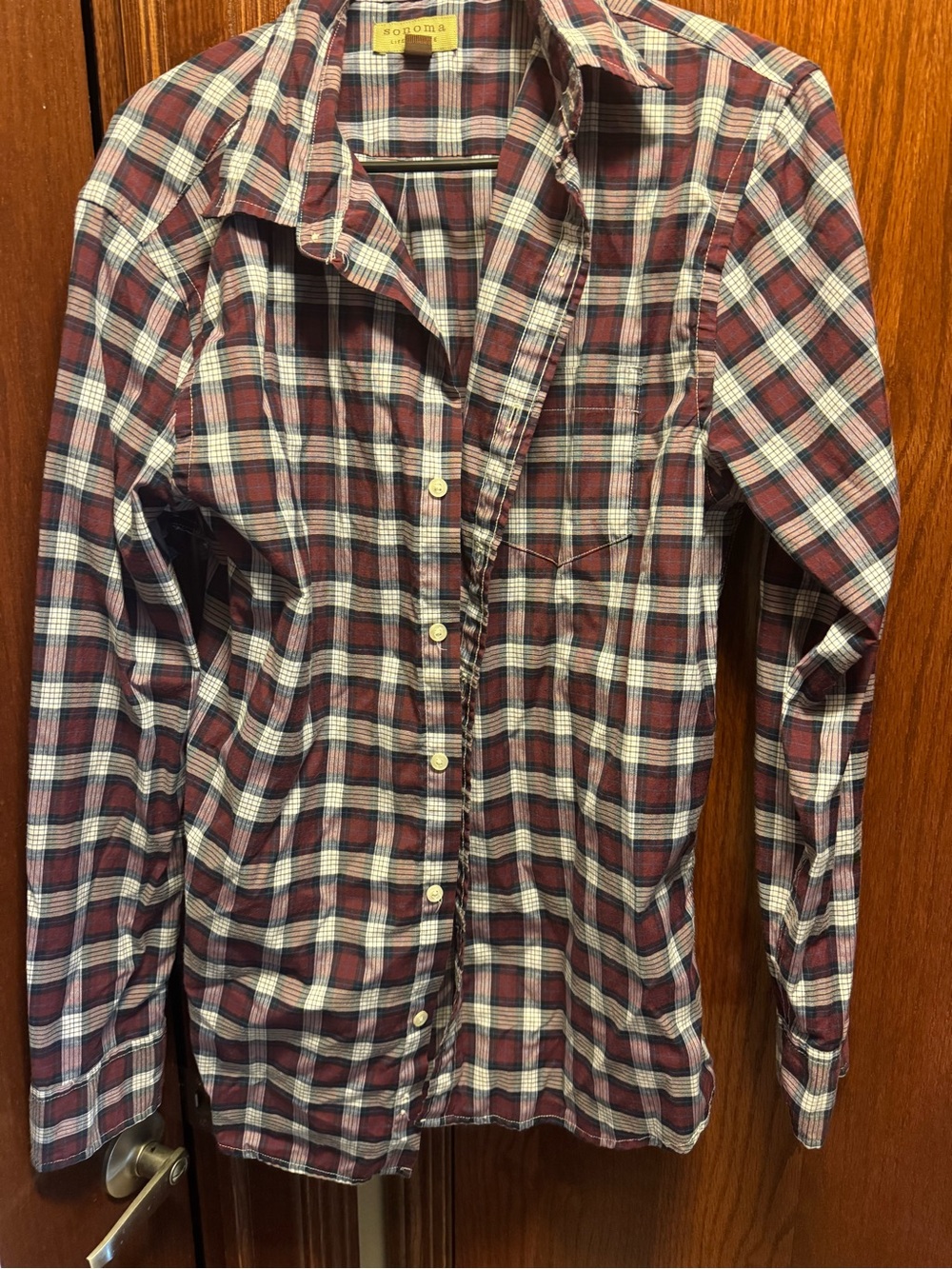 Sonoma  Maroon, Navy & White Plaid Button-Down Shirt men M